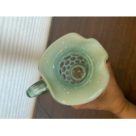 VTG FENTON Green Opalescent COIN DOT Ruffled Rim Pitcher 9"H