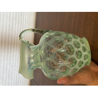 VTG FENTON Green Opalescent COIN DOT Ruffled Rim Pitcher 9"H