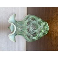 VTG FENTON Green Opalescent COIN DOT Ruffled Rim Pitcher 9"H