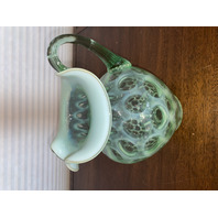 VTG FENTON Green Opalescent COIN DOT Ruffled Rim Pitcher 9"H