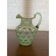 VTG FENTON Green Opalescent COIN DOT Ruffled Rim Pitcher 9"H