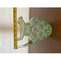 VTG FENTON Green Opalescent COIN DOT Ruffled Rim Pitcher 9"H