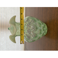 VTG FENTON Green Opalescent COIN DOT Ruffled Rim Pitcher 9"H