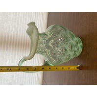 VTG FENTON Green Opalescent COIN DOT Ruffled Rim Pitcher 9"H