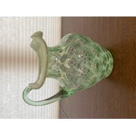 VTG FENTON Green Opalescent COIN DOT Ruffled Rim Pitcher 9"H