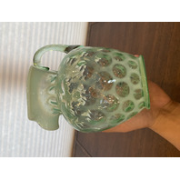 VTG FENTON Green Opalescent COIN DOT Ruffled Rim Pitcher 9"H