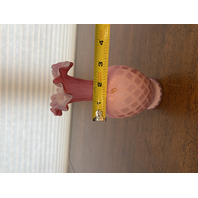 ANTIQUE Pink Satin MOTHER OF PEARL Quilted  Ruffled Rim Art Glass Vase 6.25"H
