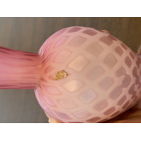 ANTIQUE Pink Satin MOTHER OF PEARL Quilted  Ruffled Rim Art Glass Vase 6.25"H