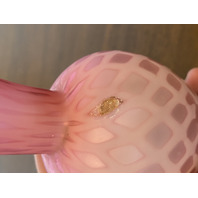 ANTIQUE Pink Satin MOTHER OF PEARL Quilted  Ruffled Rim Art Glass Vase 6.25"H