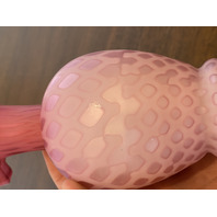 ANTIQUE Pink Satin MOTHER OF PEARL Quilted  Ruffled Rim Art Glass Vase 6.25"H