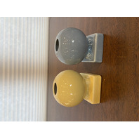 PAIR Of FIESTAWARE Yellow & Blue Round Bulb Candle Holders 3.5"H RETIRED