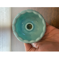 VTG PAIR Of FENTON Turquoise BLOCK & STAR Glass Candle Holders 3.75"W