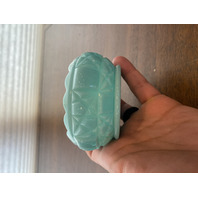 VTG PAIR Of FENTON Turquoise BLOCK & STAR Glass Candle Holders 3.75"W