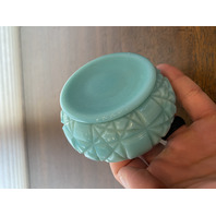 VTG PAIR Of FENTON Turquoise BLOCK & STAR Glass Candle Holders 3.75"W