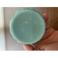 VTG PAIR Of FENTON Turquoise BLOCK & STAR Glass Candle Holders 3.75"W