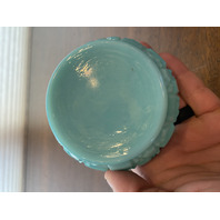 VTG PAIR Of FENTON Turquoise BLOCK & STAR Glass Candle Holders 3.75"W