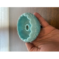 VTG PAIR Of FENTON Turquoise BLOCK & STAR Glass Candle Holders 3.75"W