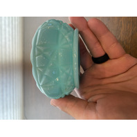 VTG PAIR Of FENTON Turquoise BLOCK & STAR Glass Candle Holders 3.75"W