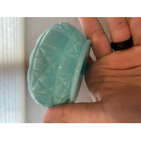 VTG PAIR Of FENTON Turquoise BLOCK & STAR Glass Candle Holders 3.75"W