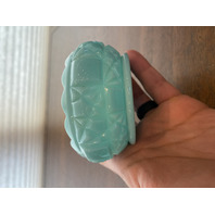 VTG PAIR Of FENTON Turquoise BLOCK & STAR Glass Candle Holders 3.75"W