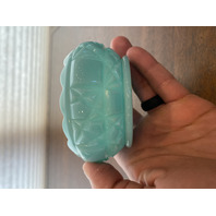 VTG PAIR Of FENTON Turquoise BLOCK & STAR Glass Candle Holders 3.75"W