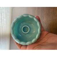 VTG PAIR Of FENTON Turquoise BLOCK & STAR Glass Candle Holders 3.75"W