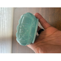 VTG PAIR Of FENTON Turquoise BLOCK & STAR Glass Candle Holders 3.75"W