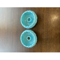 VTG PAIR Of FENTON Turquoise BLOCK & STAR Glass Candle Holders 3.75"W