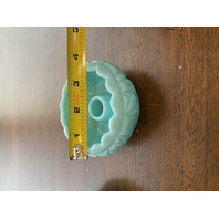 VTG PAIR Of FENTON Turquoise BLOCK & STAR Glass Candle Holders 3.75"W