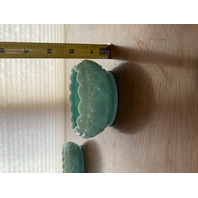 VTG PAIR Of FENTON Turquoise BLOCK & STAR Glass Candle Holders 3.75"W