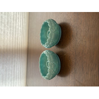 VTG PAIR Of FENTON Turquoise BLOCK & STAR Glass Candle Holders 3.75"W