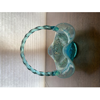 VTG FENTON Aqua Blue Opalescent Floral Pattern Glass Twisted Handle Basket 8"H