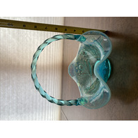 VTG FENTON Aqua Blue Opalescent Floral Pattern Glass Twisted Handle Basket 8"H