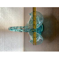 VTG FENTON Aqua Blue Opalescent Floral Pattern Glass Twisted Handle Basket 8"H