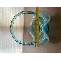 VTG FENTON Aqua Blue Opalescent Floral Pattern Glass Twisted Handle Basket 8"H