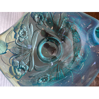 VTG FENTON Aqua Blue Opalescent Floral Pattern Glass Twisted Handle Basket 8"H