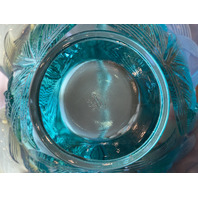 VTG FENTON Aqua Blue Opalescent Floral Pattern Glass Twisted Handle Basket 8"H