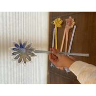 Large Vase With 11 MURANO Multicolored Large Art Glass Flowers SET (12)