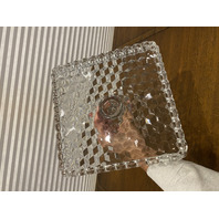 VTG AMERICAN FOSTORIA Cubist Square Glass Cake Plate W/Rum Well 10"W
