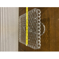 VTG AMERICAN FOSTORIA Cubist Square Glass Cake Plate W/Rum Well 10"W