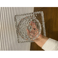 VTG AMERICAN FOSTORIA Cubist Square Glass Cake Plate W/Rum Well 10"W