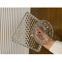 VTG AMERICAN FOSTORIA Cubist Square Glass Cake Plate W/Rum Well 10"W