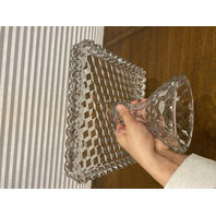 VTG AMERICAN FOSTORIA Cubist Square Glass Cake Plate W/Rum Well 10"W