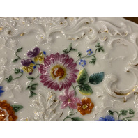 RARE ANTIQUE MEISSEN Hand Painted Floral Porcelain Plate 8.75"W SIGNED