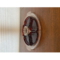 VTG 14" Anchor Hocking MANHATTAN Glass Relish Tray W/Ruby Red Relish Inserts