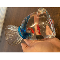VTG HEAVY MURANO 2 Fish In A Bag Art Glass Sculpture 7"H, ITALY