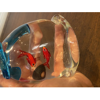 VTG HEAVY MURANO 2 Fish In A Bag Art Glass Sculpture 7"H, ITALY