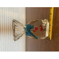 VTG HEAVY MURANO 2 Fish In A Bag Art Glass Sculpture 7"H, ITALY