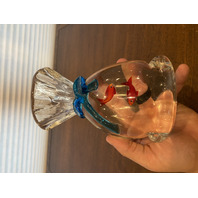 VTG HEAVY MURANO 2 Fish In A Bag Art Glass Sculpture 7"H, ITALY