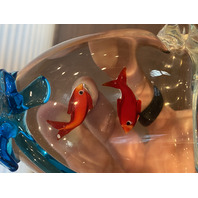 VTG HEAVY MURANO 2 Fish In A Bag Art Glass Sculpture 7"H, ITALY